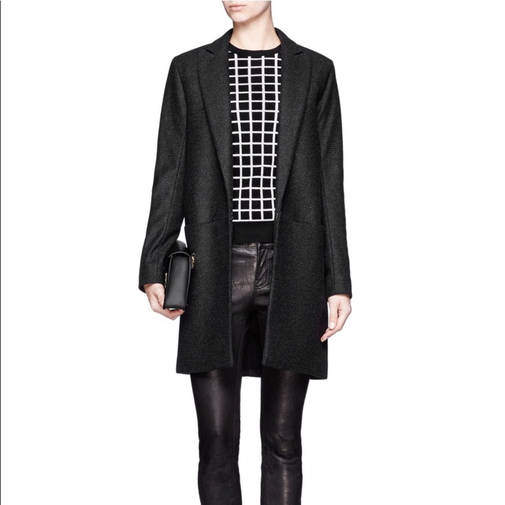 Theory Gray Elizabeth Glen Plaid Wool Blend Coat